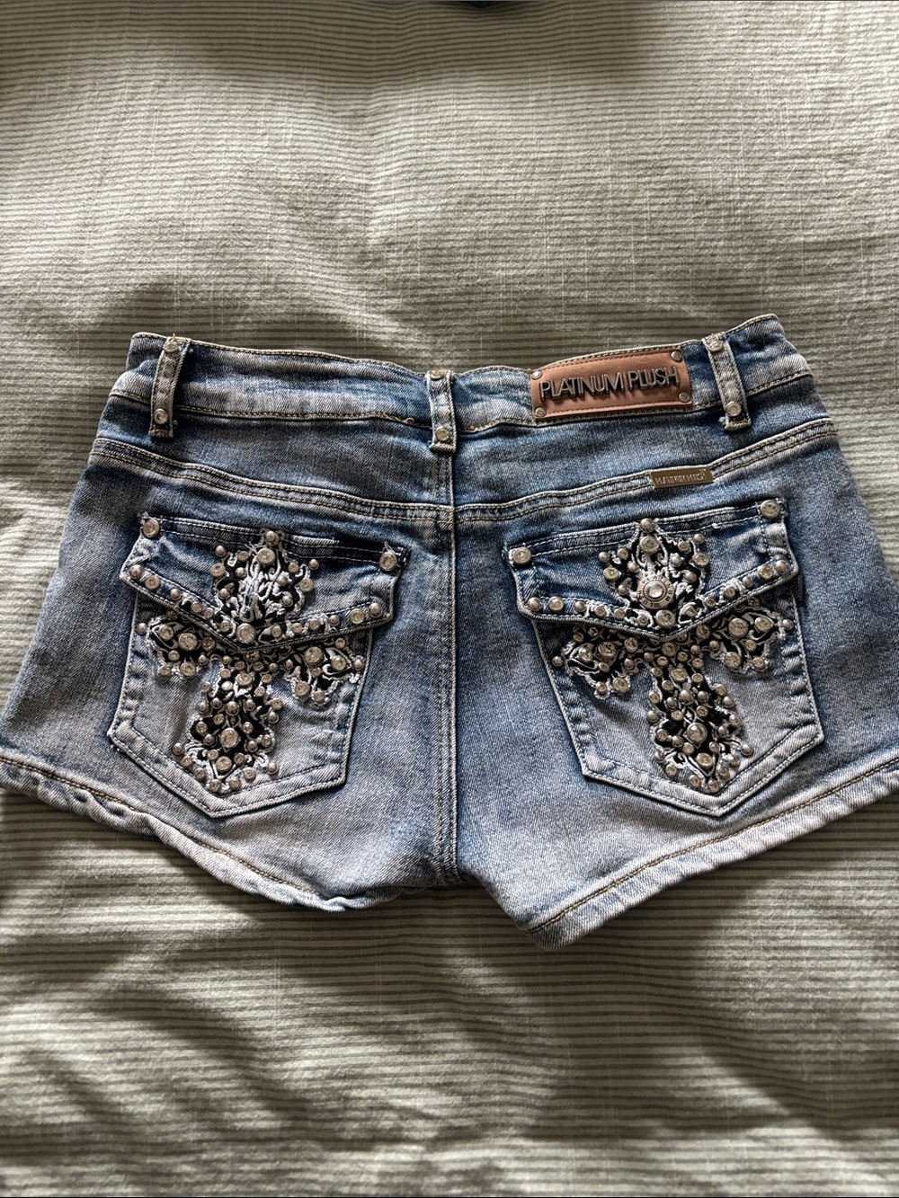 Platinum Plush Light Blue Embellished Denim Shorts